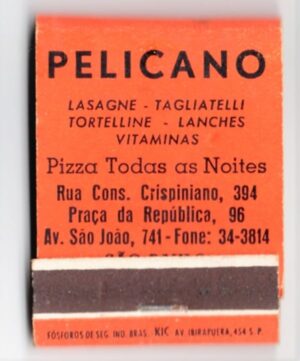 Caixa De Fosforos - Pelicano Pizza Todas as Noites - São Paulo ( SP ) - Anos 50