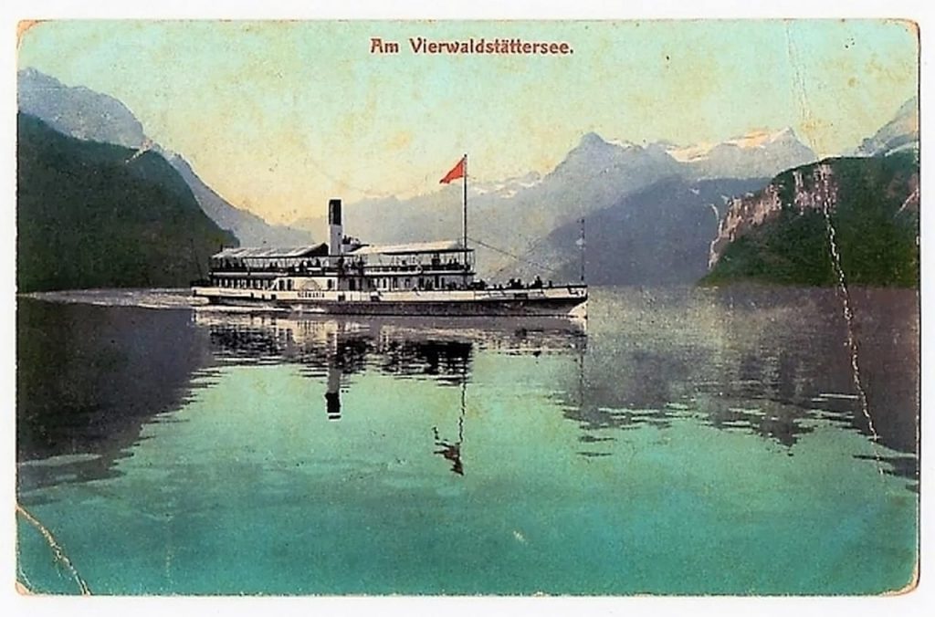 Cartao Postal Tipografico Navio No Lago Lucerne - Suiça - Anos 1900
