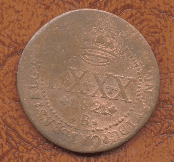 MOEDA DE COBRE LXXX 1821 B XEM XEM .