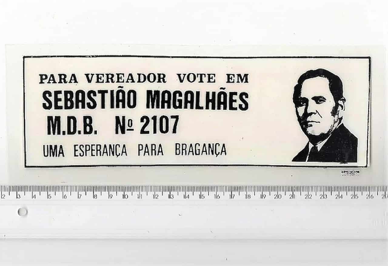 Plastico Adesivo Memorabilia Politica - Anos 60 - Sebastião Magalhaes - Vereador - Bragança Paulista - MDB