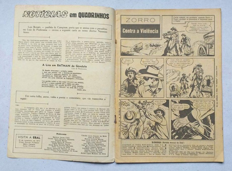 | Casa do Colecionador Zorro 3ª Série Nº 31 (Editora Ebal) Março 1973