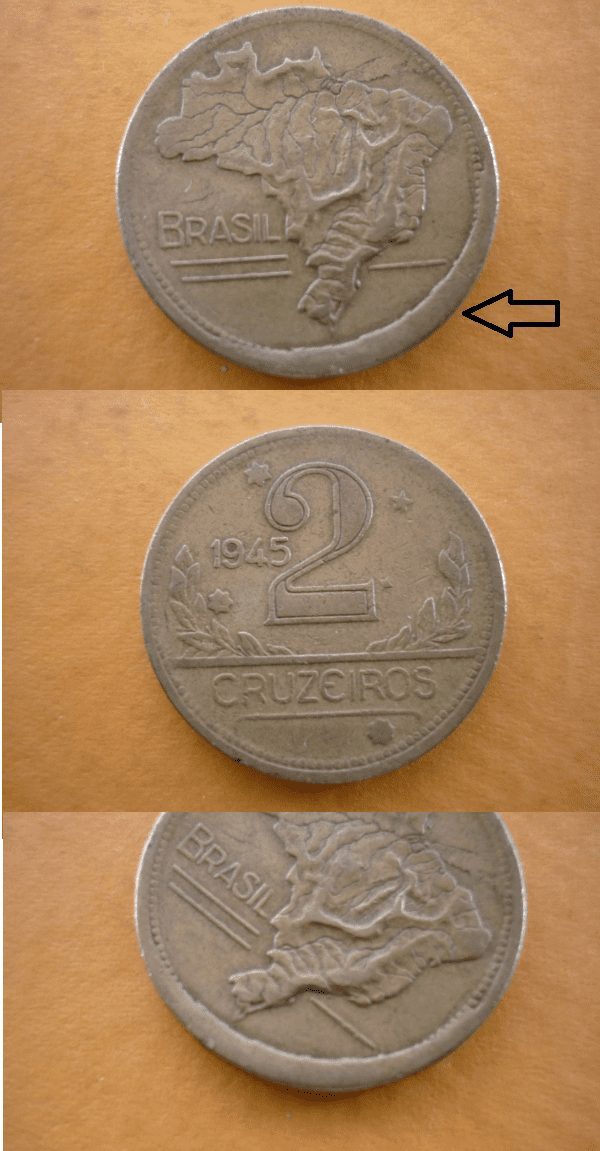 2 CRZS. 1945 CUNHO DESLOCADO NO MAPA , BORDA GROSSA .