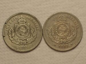 2 Moedas de 200 Réis - 1887 / Data Escassa / Níquel do Império / Cod. 880.5