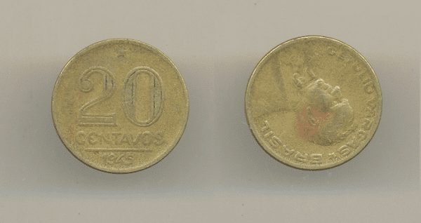 20 CENT. 1945 G. VARGAS INCLINADO .
