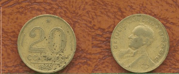 20 CENT. 1945 G. VARGAS REVERSO INVERTIDO .