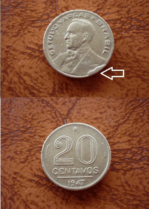20 CENT. 1947 COM SOBRA DE METAL.