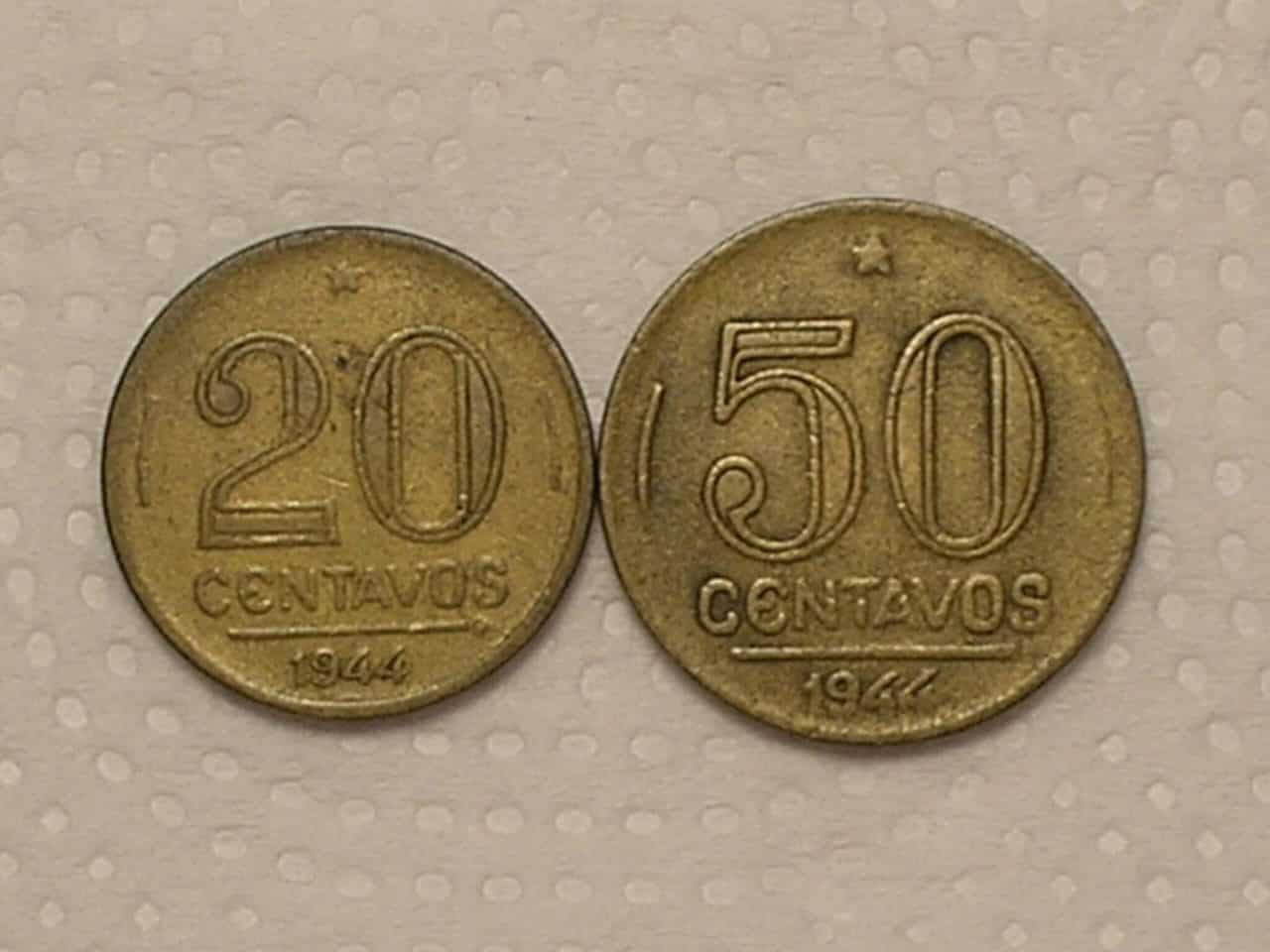 | Casa do Colecionador 20 e 50 centavos - 1944 Sem a Sigla - Bz/al - Cod. 140.2