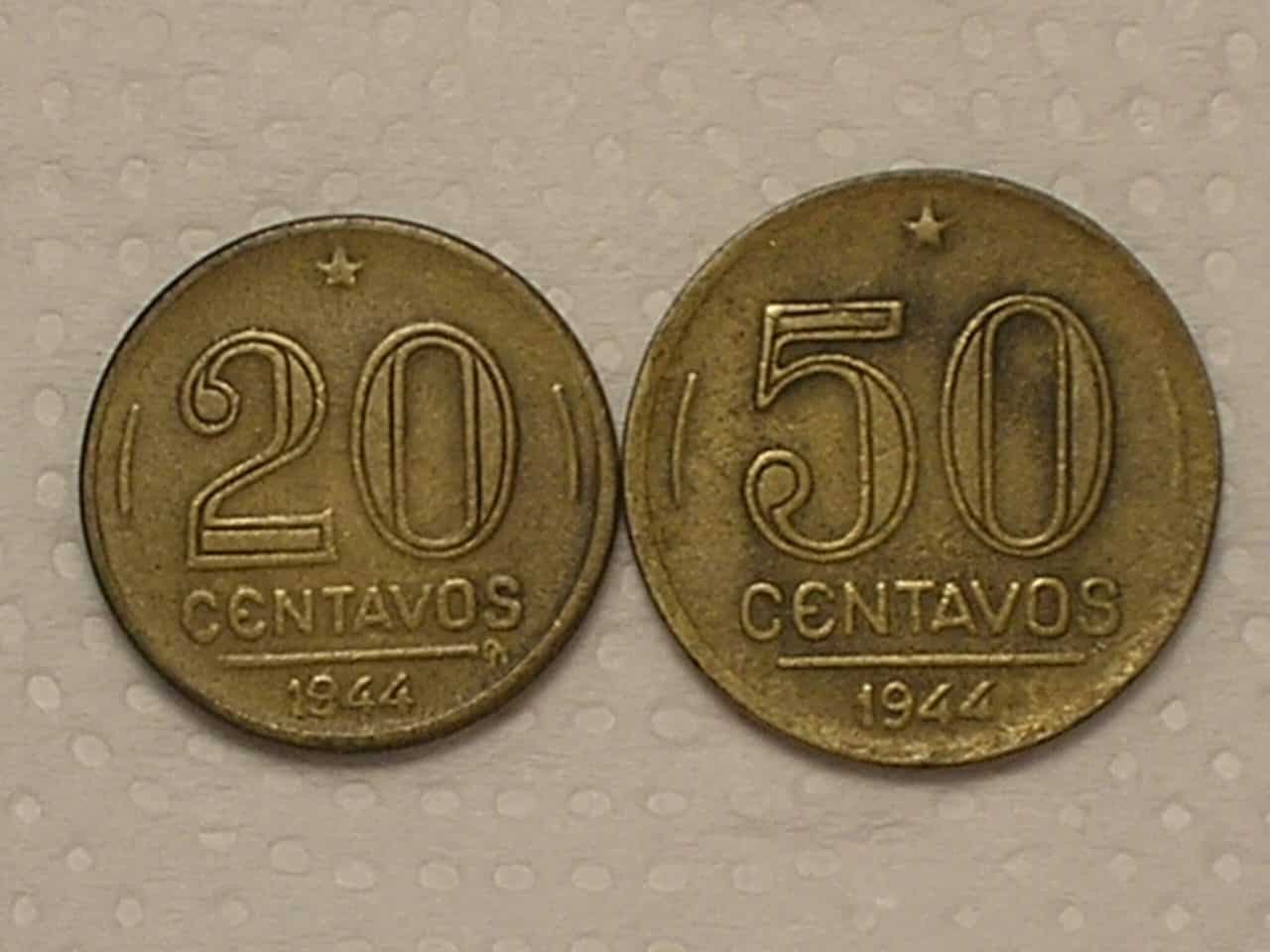 | Casa do Colecionador 20 e 50 centavos - 1944 Sem a Sigla - Bz/al - Cod. 140.5