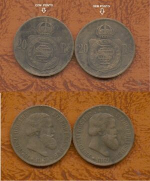 20 RÉIS 1869 COM E SEM PONTO .