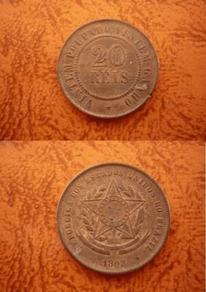 20 RÉIS BRONZE 1898 DATA ESCASSA .