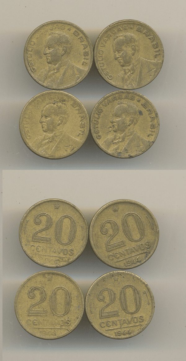 4 MOEDAS 20 CENT. 1944 SEM SIGLA .