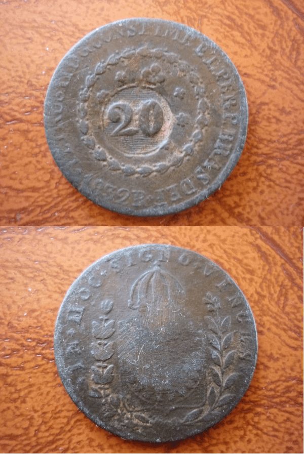 40 RÉIS 1832 R. COM CARIMBO DE 20.
