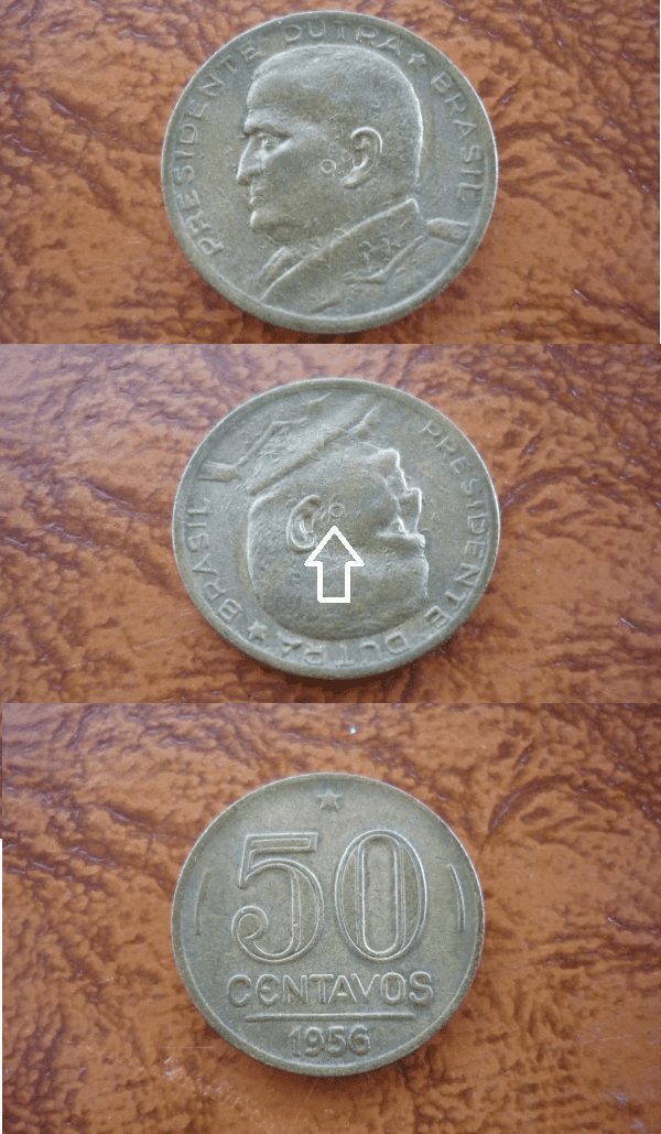 50 CENT. 1956 DUTRA COM CIRCULO NO ROSTO .