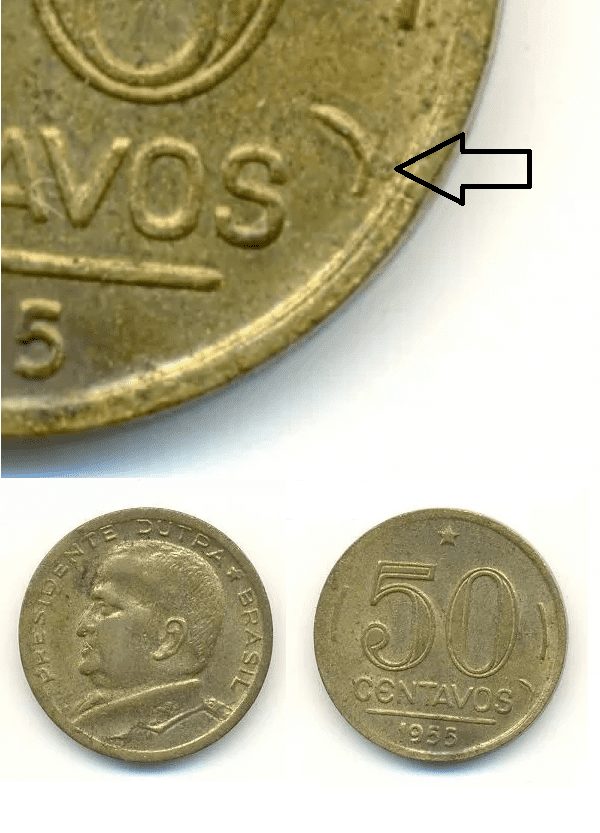 50 cent. 1955 dutra com virgula acima do s de centavos 7050 Casa do Colecionador