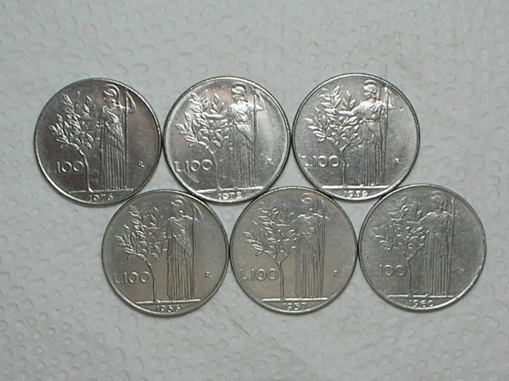6 moedas da Itália) 100 Liras - 1956/1957/1960/1976/1978/1979 / Romanos / Cod. 240