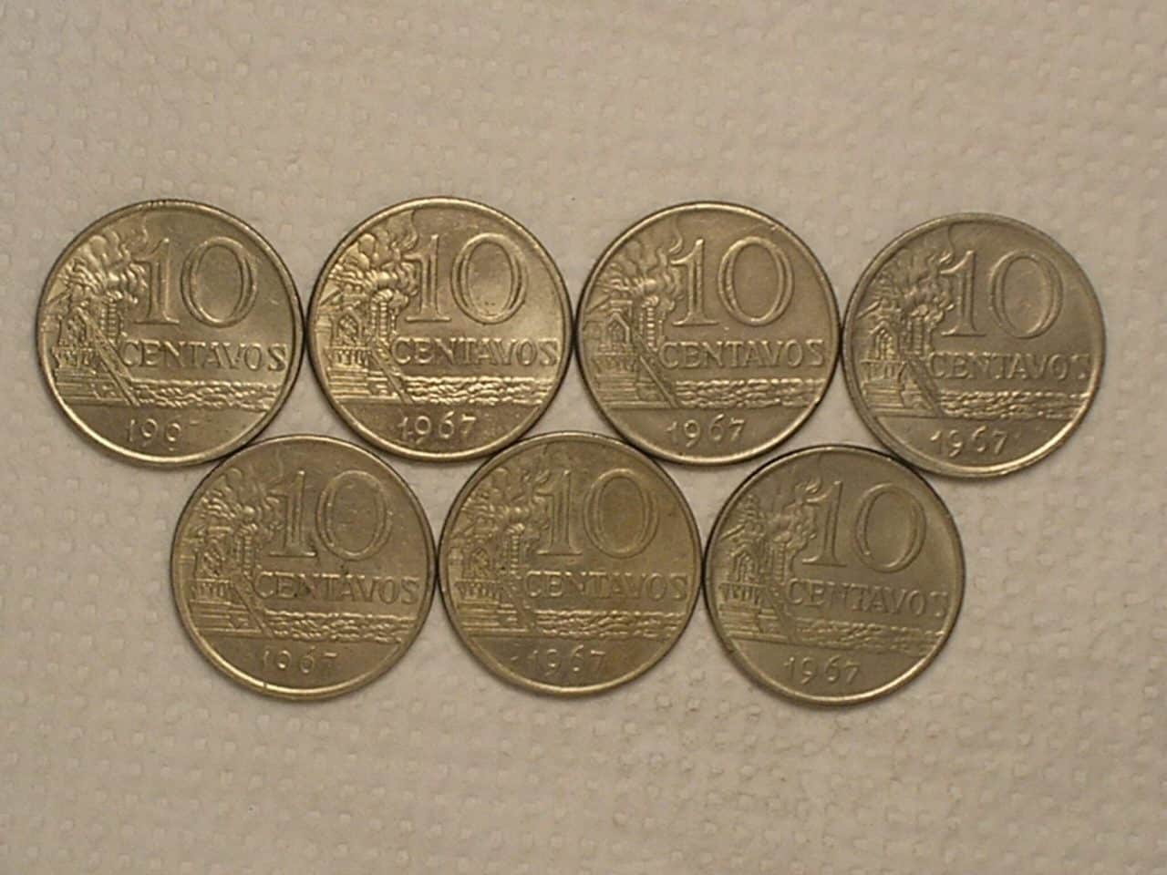 7 Moedas de 10 centavos - 1967 / As primeiras da Série / - Sob/Fc - / Cod. 220