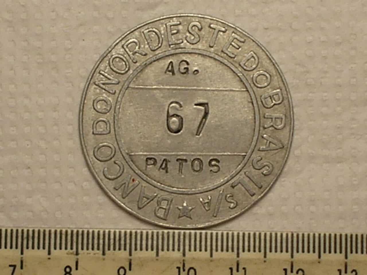 Antiga ficha do Banco do Nordeste do Brasil S/A - Agencia nº 67 - Patos / Uniface / Exemplar escasso / Cod. 250
