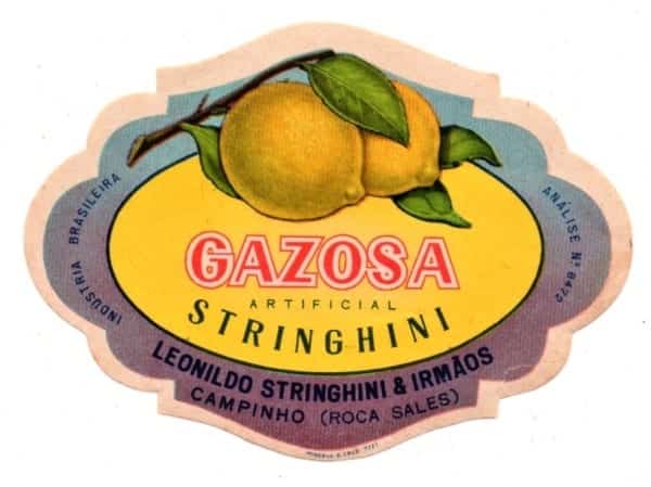 Antigo Rotulo Refrigerante Gazosa Artificial Stringhini - Leonildo Stringhini & Irmãos - Anos 60