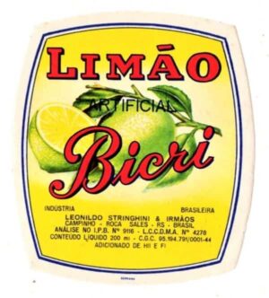 Antigo Rotulo Refrigerante Limão Artificial Bicri - Leonildo Stringhini & Irmãos - RS