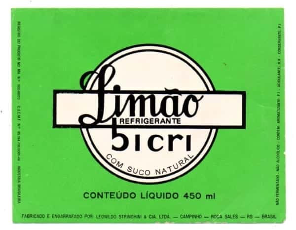 Antigo Rotulo Refrigerante Limão Bicri Com Suco Natural - Leonildo Stringhini & Irmãos - RS