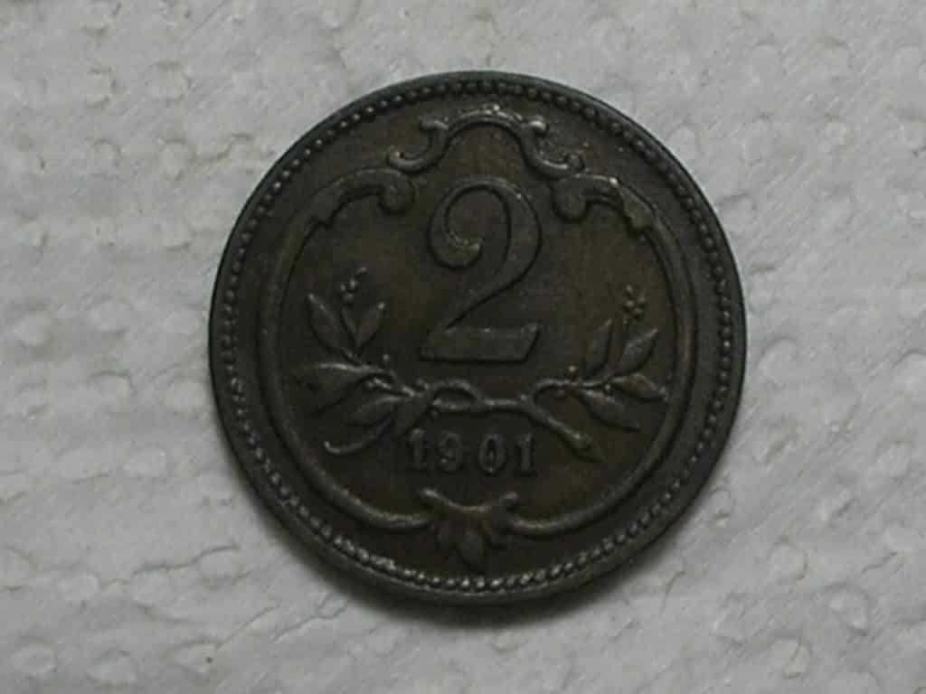 Austria) 2 Heller - 1901 / Aguia / Bronze / Escassa / box3
