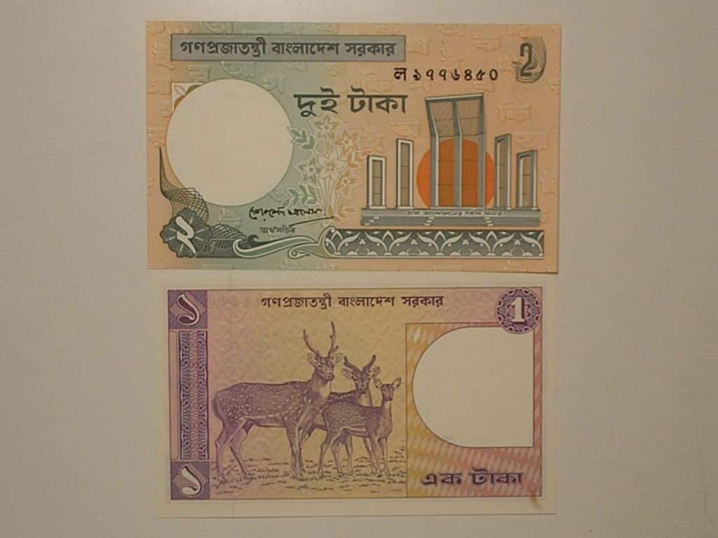 Bangladesh) 1 Taka - 1980 + 2 Taka 1989 / Escassas / Flor de Estampa / ce02