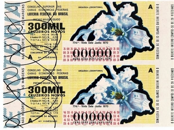 | Casa do Colecionador Bilhete Loteria Federal Brasil - Prova Numeração Zerada - Orquidea Odontonia - 1970