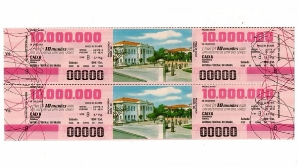| Casa do Colecionador Bilhete Loteria Federal Brasil - Prova Numeração Zerada - Praça da Igreja - Caxias - MA -1982