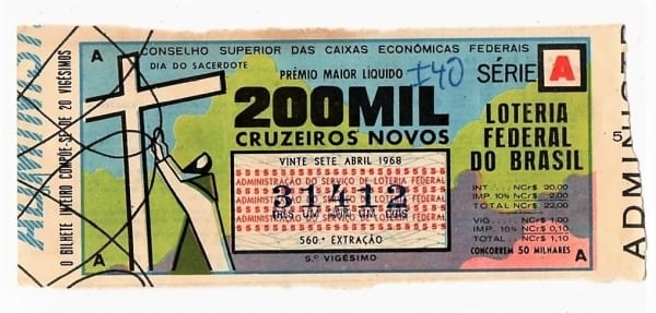 Bilhete Loteria Federal Do Brasil - Dia Do Sacerdote - Abril de 1968