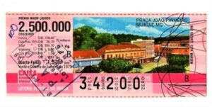 Bilhete Loteria Federal Do Brasil Praça Joao Pinheiro - Muriaé - MG - 1978