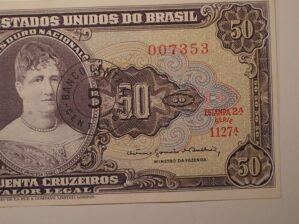 Cédula Erro de Impressão - (( Minstro da fazenda)) - 50 Cruz. com carimbo / - Sob/Flor - / cod. 746