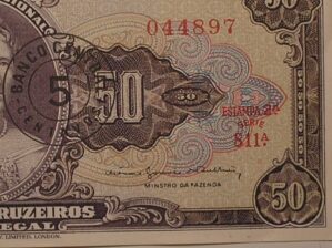 Cédula Erro de Impressão - (( Minstro da fazenda)) - 50 Cruzeiros com carimbo / Soberba / cod. 746