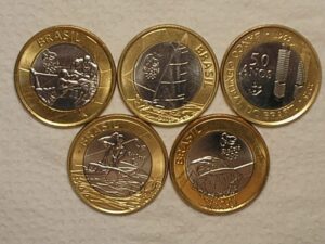 Completo 2º Conjunto das Olimpíadas - 2015, Basquete, Vela, Paracanoagem e Rugby + 50 anos Bco Central / Série esgotada / Flor de Cunho / Cod. 170.1