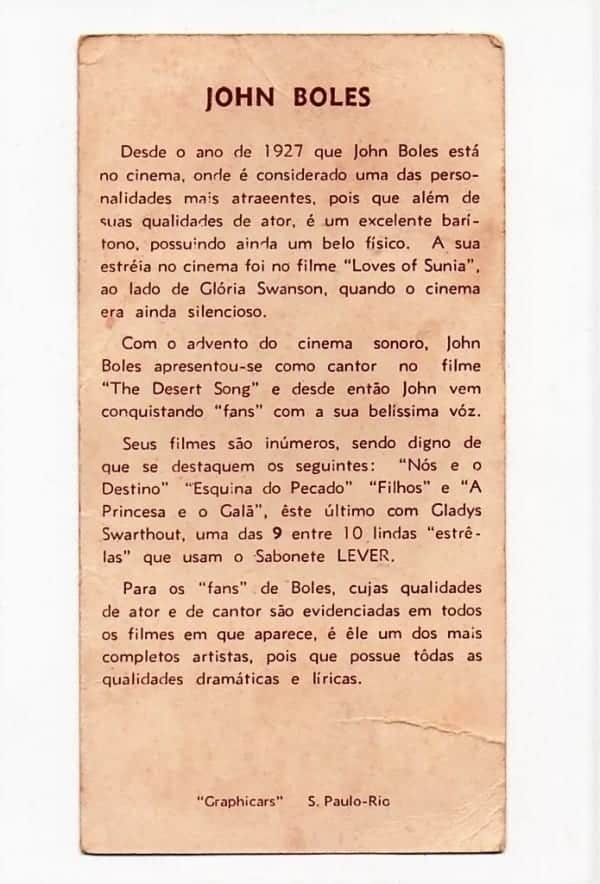 | Casa do Colecionador Estampas Lever Astros Do Cinema - John Boles - Anos 40