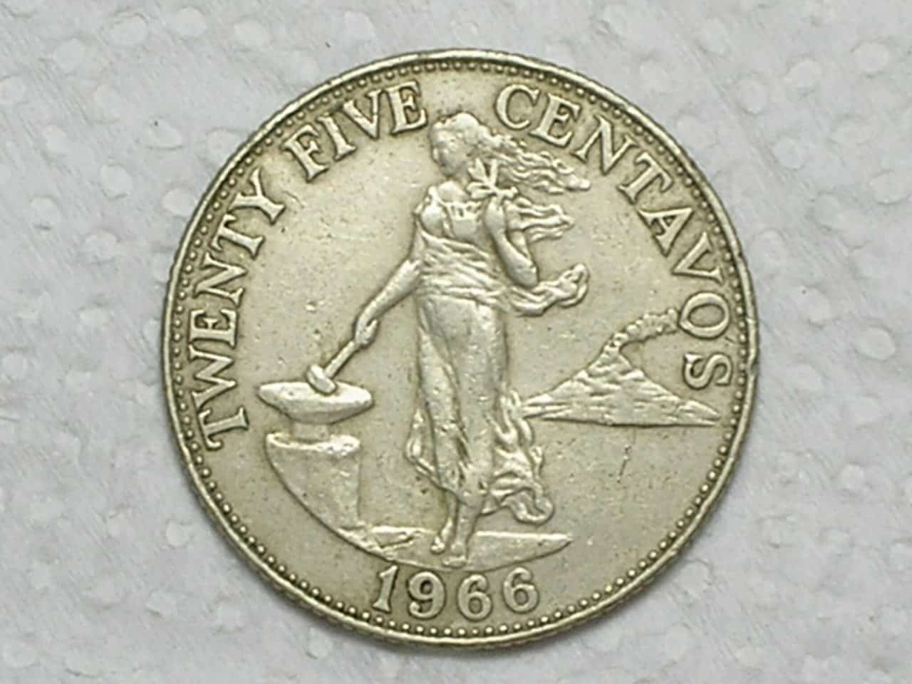 Filipinas) 25 Sentimos - 1966 / 8 smoking rings from volcano / Ni.Bras / box4