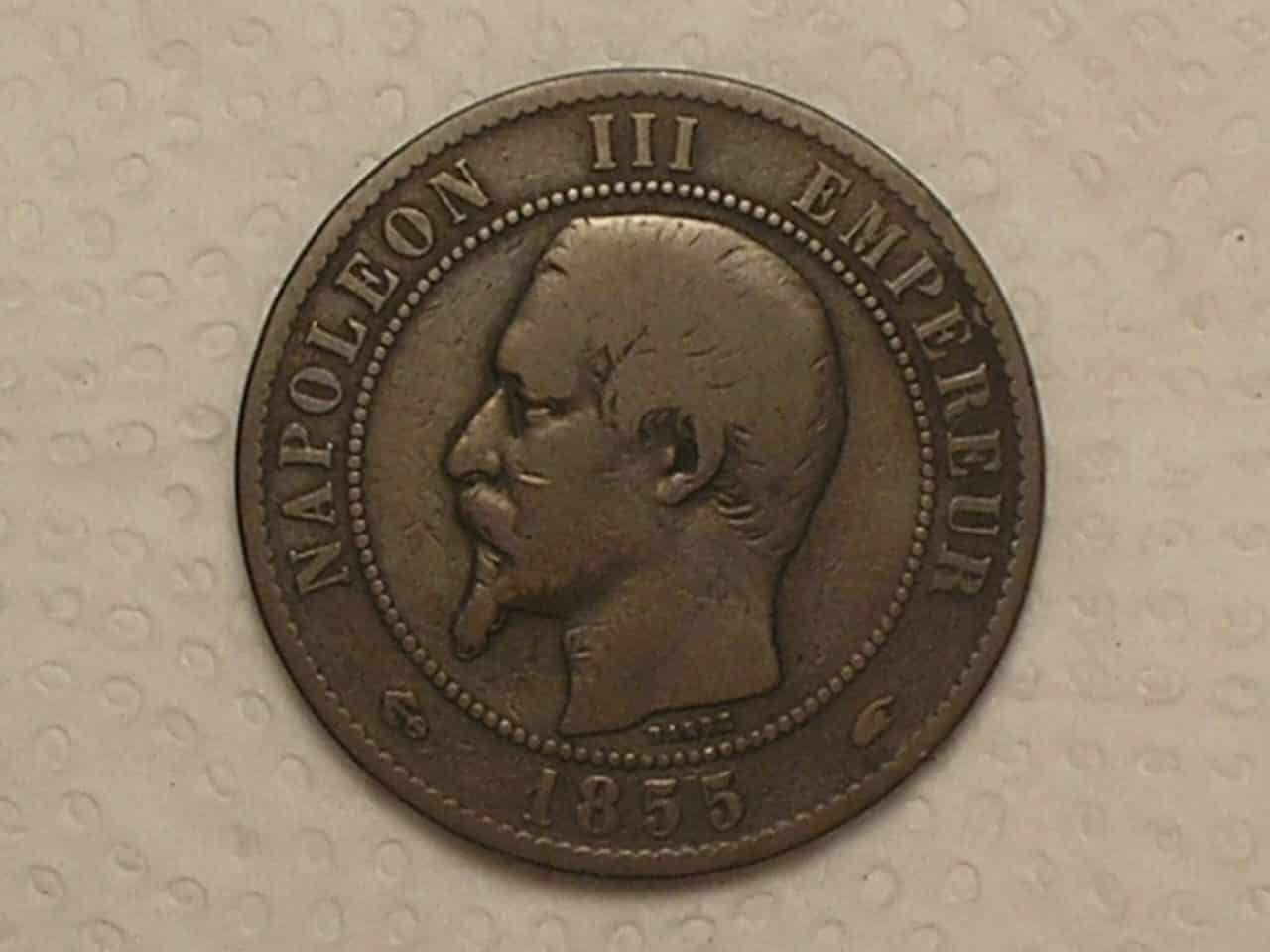 França) 10 Centimes - 1855-a / Napoleon III Imperador / Bronze / box2