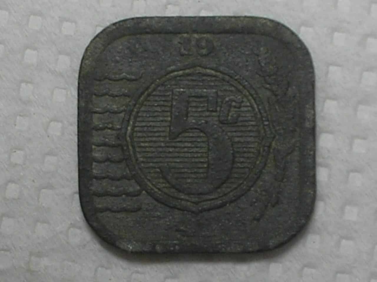 Holanda) 5 Cents - 1941 - 2ª Guerra / quadrada / Zinco / box6