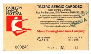 Ingresso Antigo - Carlton Dance Festival - Merce Cunningham Dance - 1988