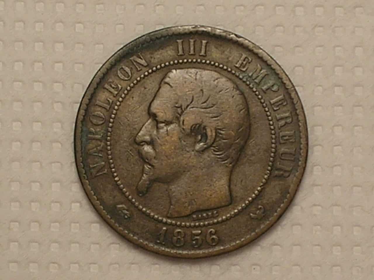 Moeda da França) 10 Centimes - 1856-W = Napoleon III Imperador / Bronze / Cod. 830.1