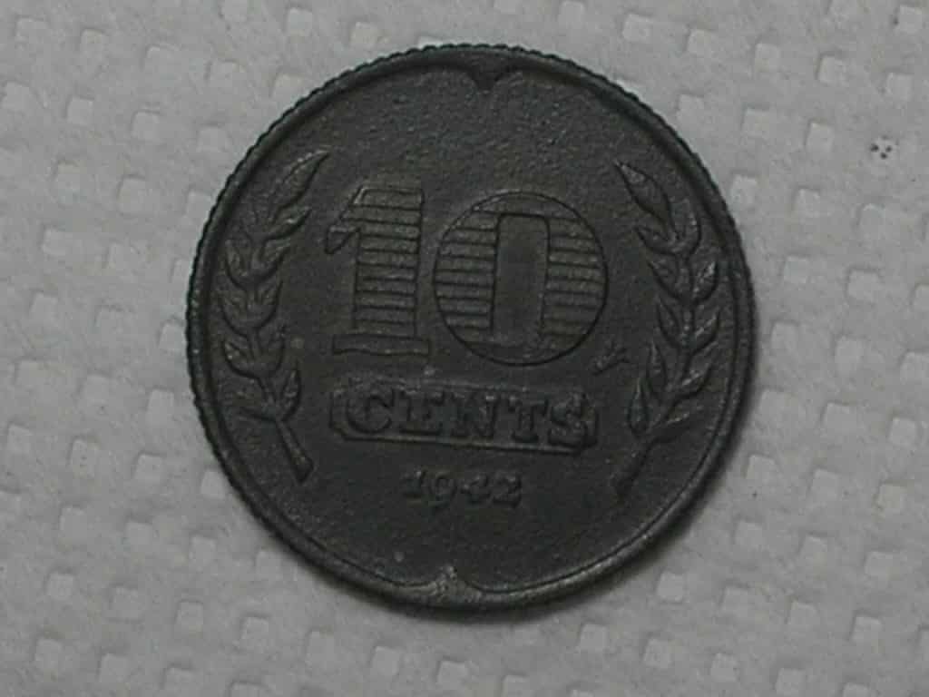 Netherland) 10 Cents - 1942 - 2ª Guerra / Zinco / box6 Netherland) 10 Cents - 1942 - 2ª Guerra / Zinco / box6