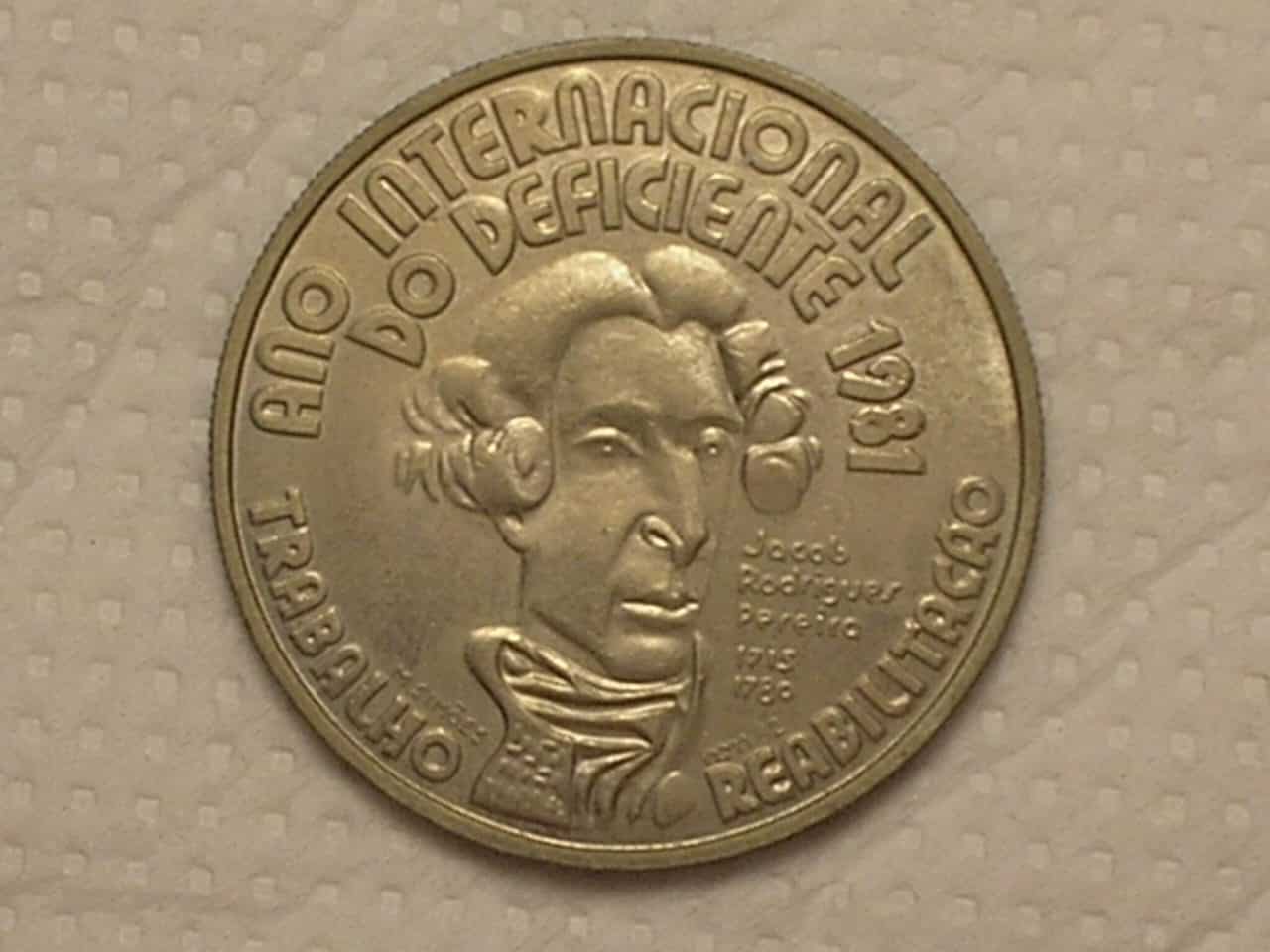 Portugal) 100 Escudos - 1981 / Ano Int'l do Deficiente / Ni / Flor de Cunho / box10