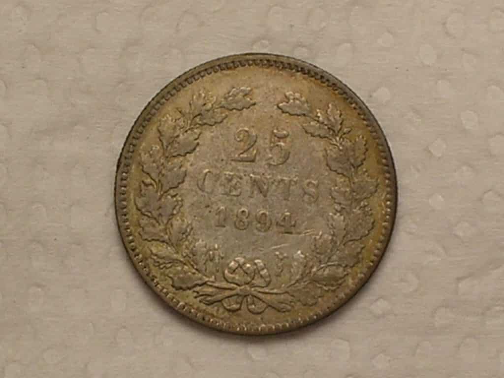 Rara) Netherland Kindom) 25 Cents - 1894 / Prata / box2