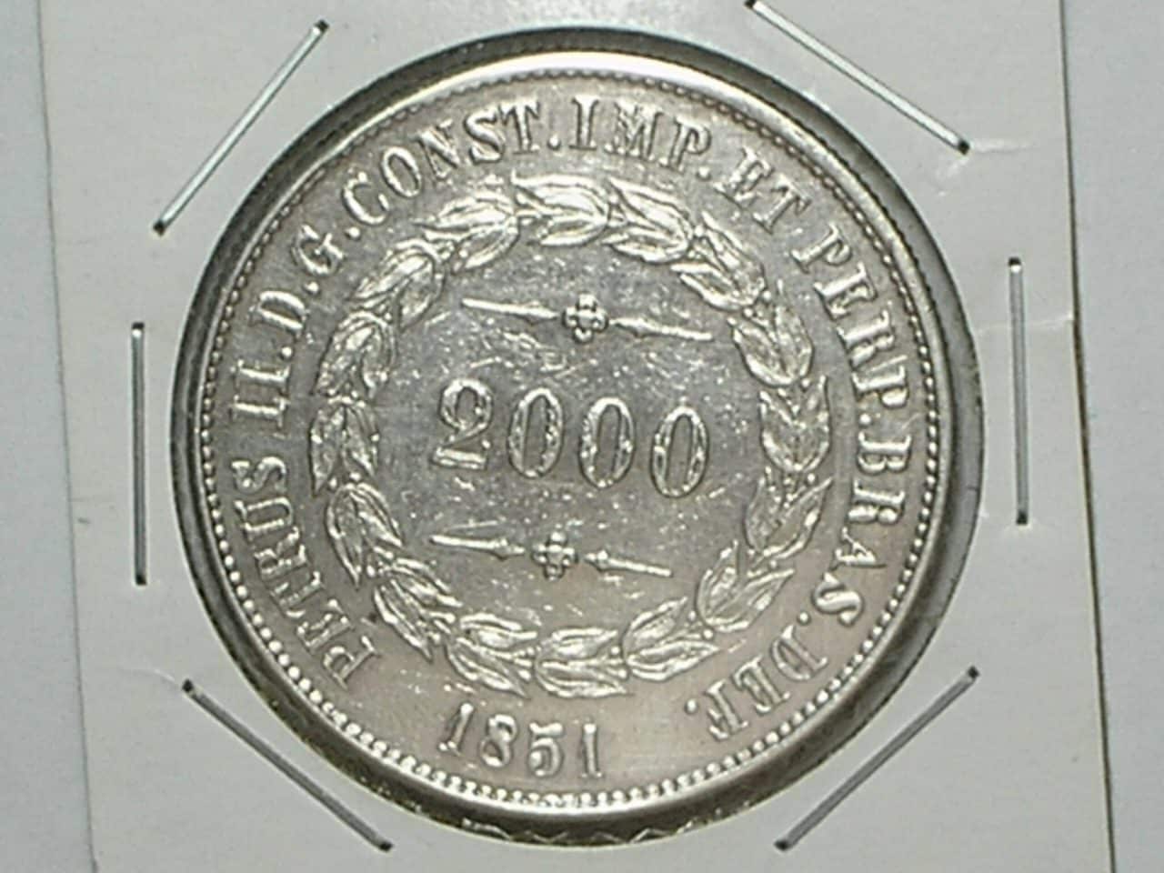 | Casa do Colecionador 2.000 Réis - 1851 - Bela Peça na qualidade Soberba / Prata -Império D. Pedro II