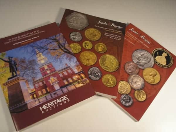 3 Catálogos de Moedas Stacks & Bowers Galleries, muito Ilustrado, Diversos Países e moedas, Cotação em Dolares valores não mudam / Moedas de Ouro do Brasil