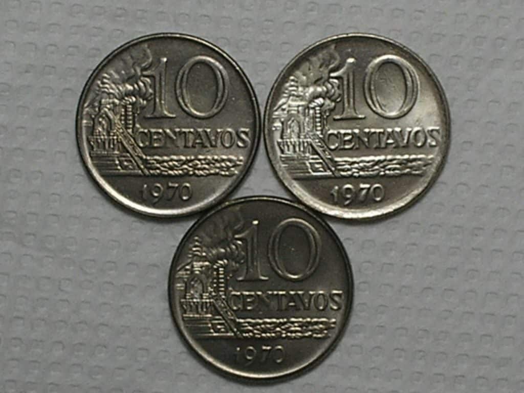 3 Moedas de 10 Centavos - 1970 / Flor de Cunho total / Raro nesse estado / cod. 970