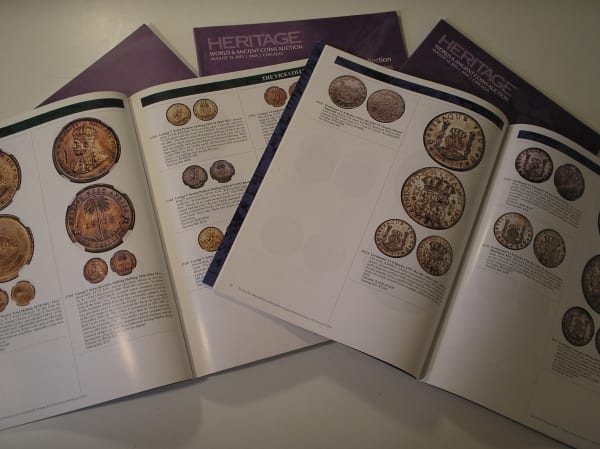 5 Catálogos de Moedas Heritage, muito Ilustrado, Brasil, diversos Países e moedas, Ano 2015-2016 / "Valores em Dollar" / Chicago/N.York