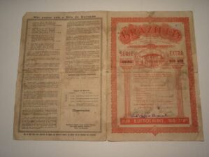 Apólice de seguros Brazilea no valor de cr$ 1.200.000,00 com cupon de Brinde do ano de 1944. Belo documento raro nessa qualidade.