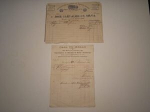 Artigos tabagistas, duas notas fiscais de estabelecimentos comerciais do Rio de Janeiro, capital do Brasil, Casa do Bond e Casa do Mello 1893. Raras