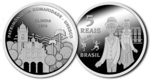 Estojo "Olinda" Unesco 5 Reais - 2016 / Prata Proof - Casa da Moeda do Brasil / Bela peça / Med. 020