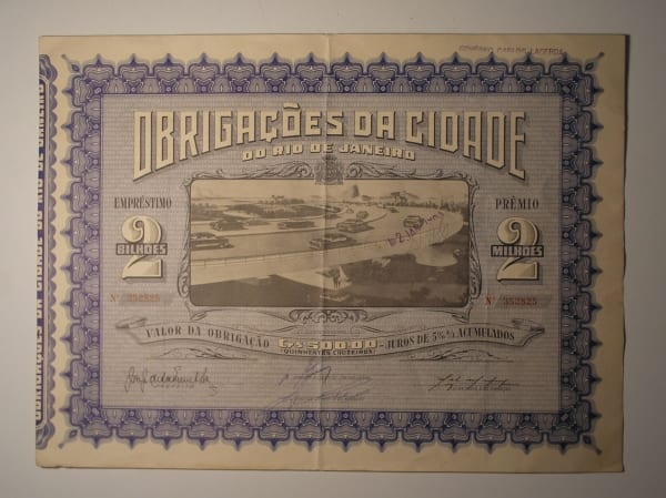 Obrigações da cidade do Rio de Janeiro, Governo Carlos Lacerda. Cr$ 500,00 Pr. 2 Milhões, ano de 1963